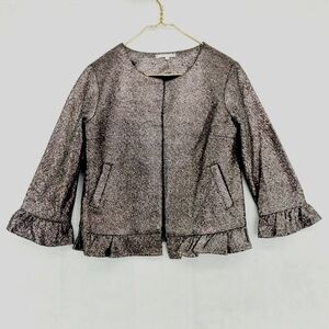 Willow & Clay Brown Crew Neck Ruffle Hem Snakeskin Glamorous Blazer Z19